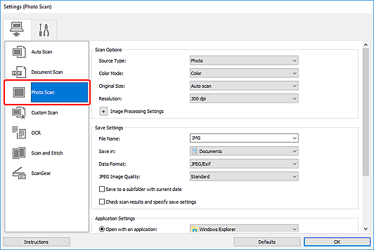 figure: Settings dialog box